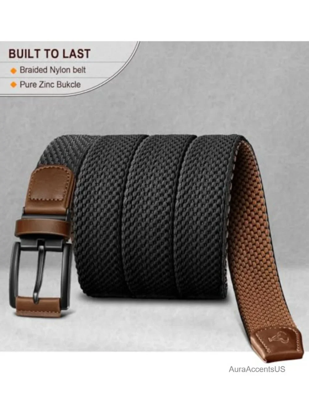 Men's Reversible Stretch Braided Woven Web Belt 1 3/8-Inch, Holeless Adjustable